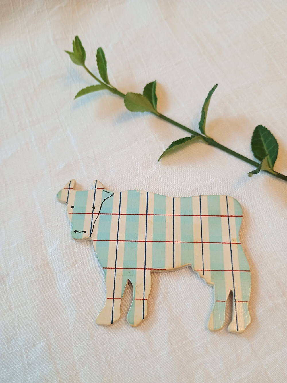 🌽 FARM CORE 🌽 VTG Plaid Dairy Cow Refrigerator Magnet, Cottage Core, Country